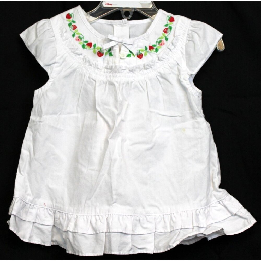 2004 Gymboree Strawberry Patch 2T White Blouse shirt Ruffle Embroider Cap Sleeve